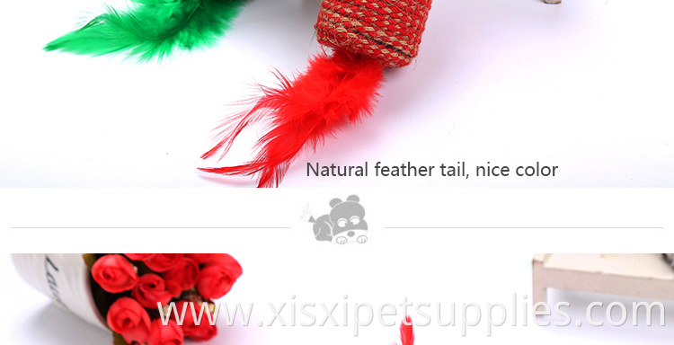 christmas color sisal cat toy with feather
